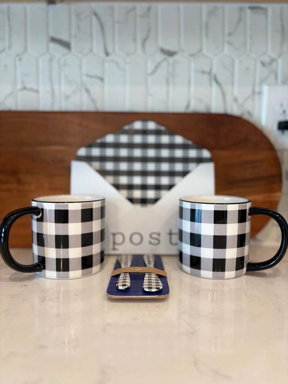 Robert Stanley Black and White Gingham Buffalo Check Coffee Mugs ,One Hundred 80